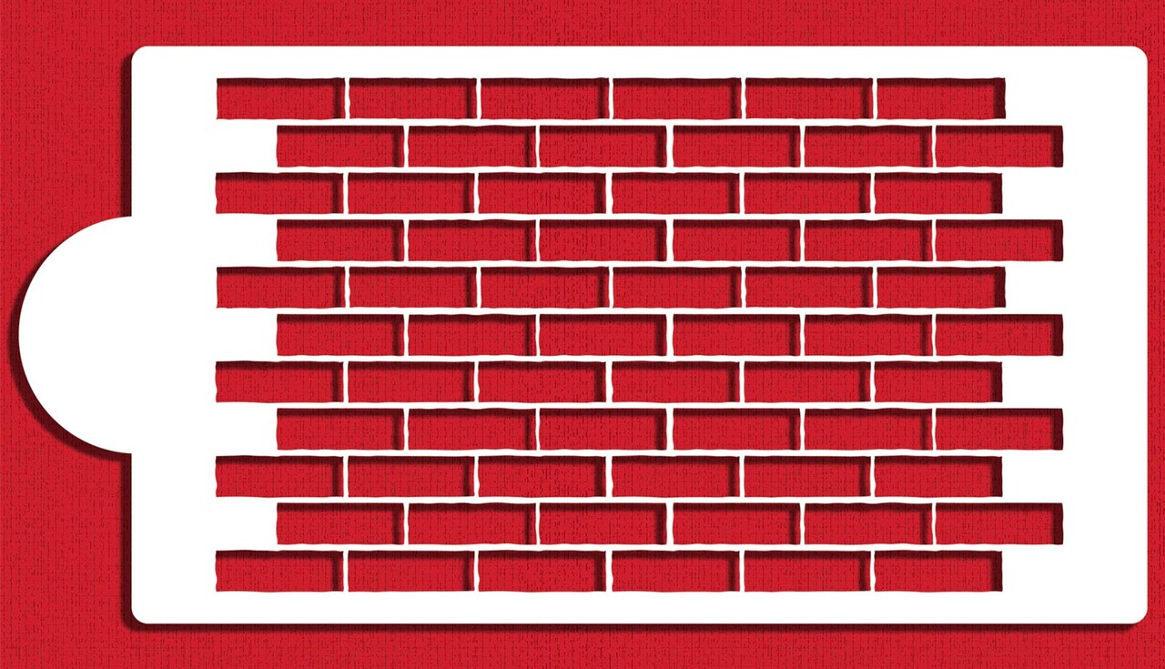 Brick Wall Cake Stencil Side | C1090 by Designer Stencils | Cake Decorating Tools | Baking Stencils for Royal Icing, Airbrush, Dusting Powder | Reusable Plastic Food Grade Stencil | Easy to Use